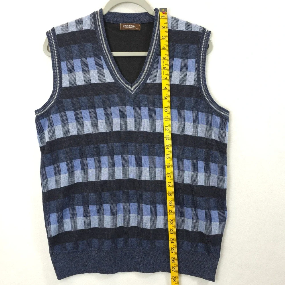 Fuzion Men's XL Blue Plaid Sweater Vest V-Neck Grandpacore Preppy Academia
